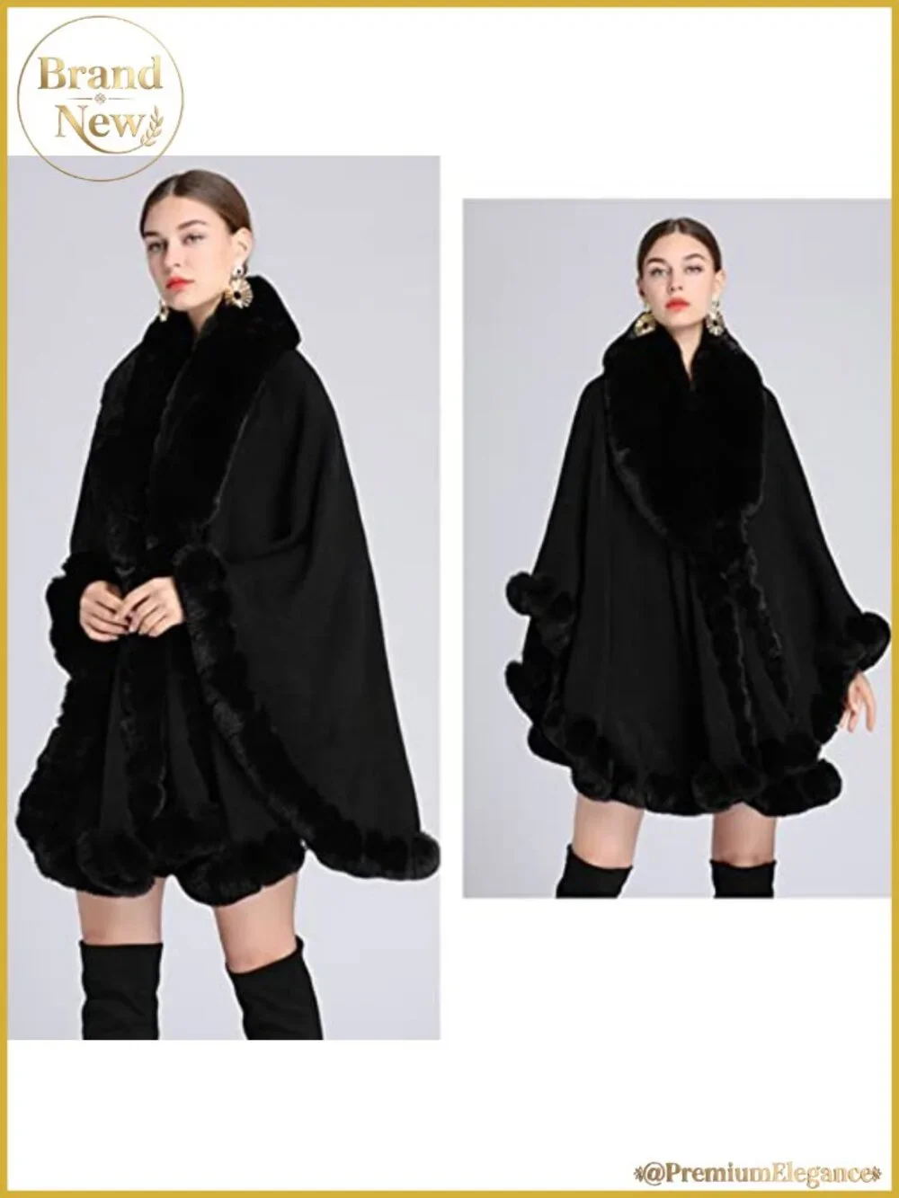 Faux Fur Poncho Shawl Wrap Cape Faux Rabbit Fur Women Evening
